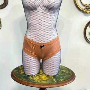 Victoria's Secret Cheeky Culotte Camel‎ Brown Lace Trim Panties Size Large